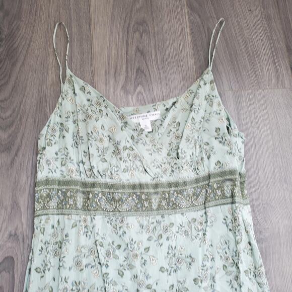 90s Y2K Babydoll Maxi Dress Womens 14 Green Forest Fairy Coquette Floral Whimsy - Picture 2 of 13